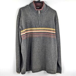 Columbia Men's XL Quarter Zip Sweater Wool Blend Gray Stripe Pullover Retro 90s